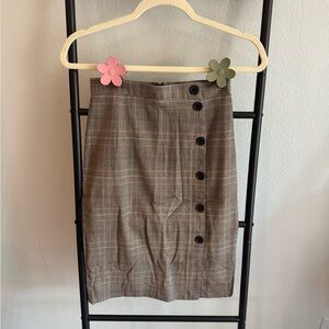H&M Taupe Plaid Pencil Skirt with Black Buttons